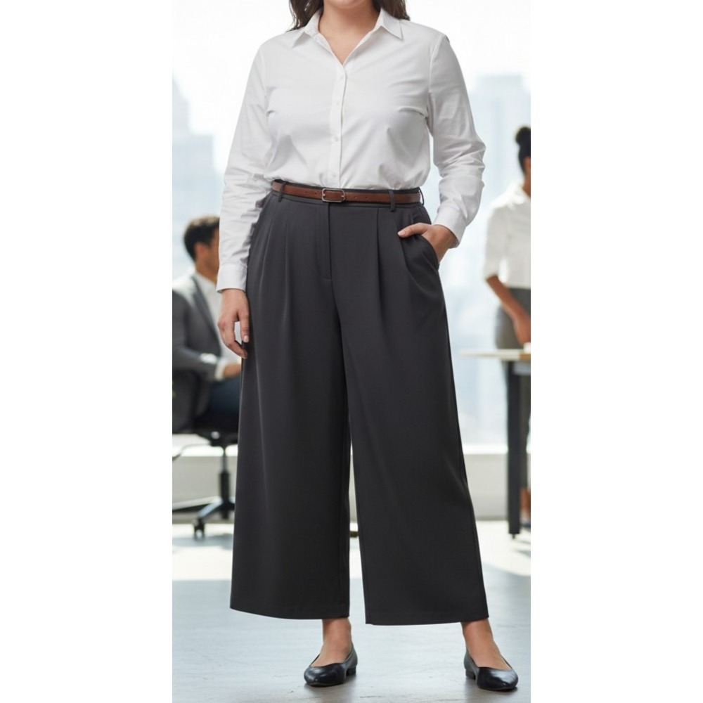 H&M Black Wide Leg Pleated High Waist Trousers Pants US 14 P/N 10902717